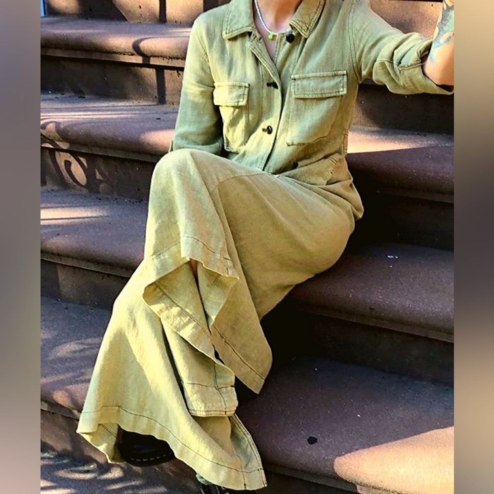 Free People Long Duster Jacket/Coat – Moss Green, XS (Runs Big)